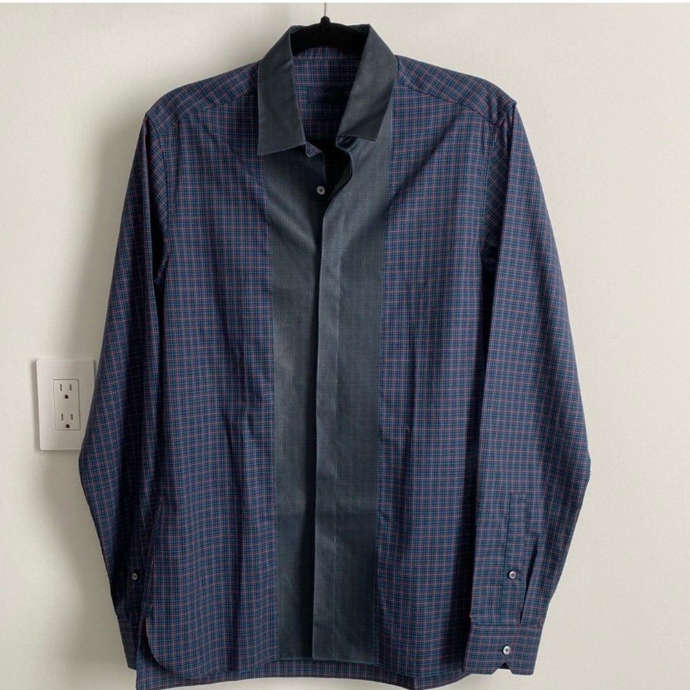 Lanvin Blue and Red Checkered Casual Button Down Shirt